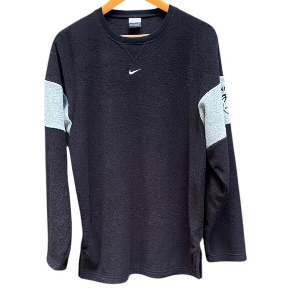 VTG 90s Y2K Nike Sweatshirt M Black Gray Terry Crewneck Center Swoosh Silver Tag - Picture 6 of 16